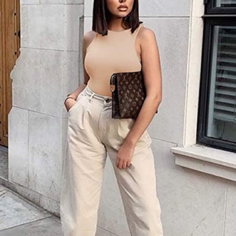 Women sexy sleeveless racer back halter neck bodysuit tank top